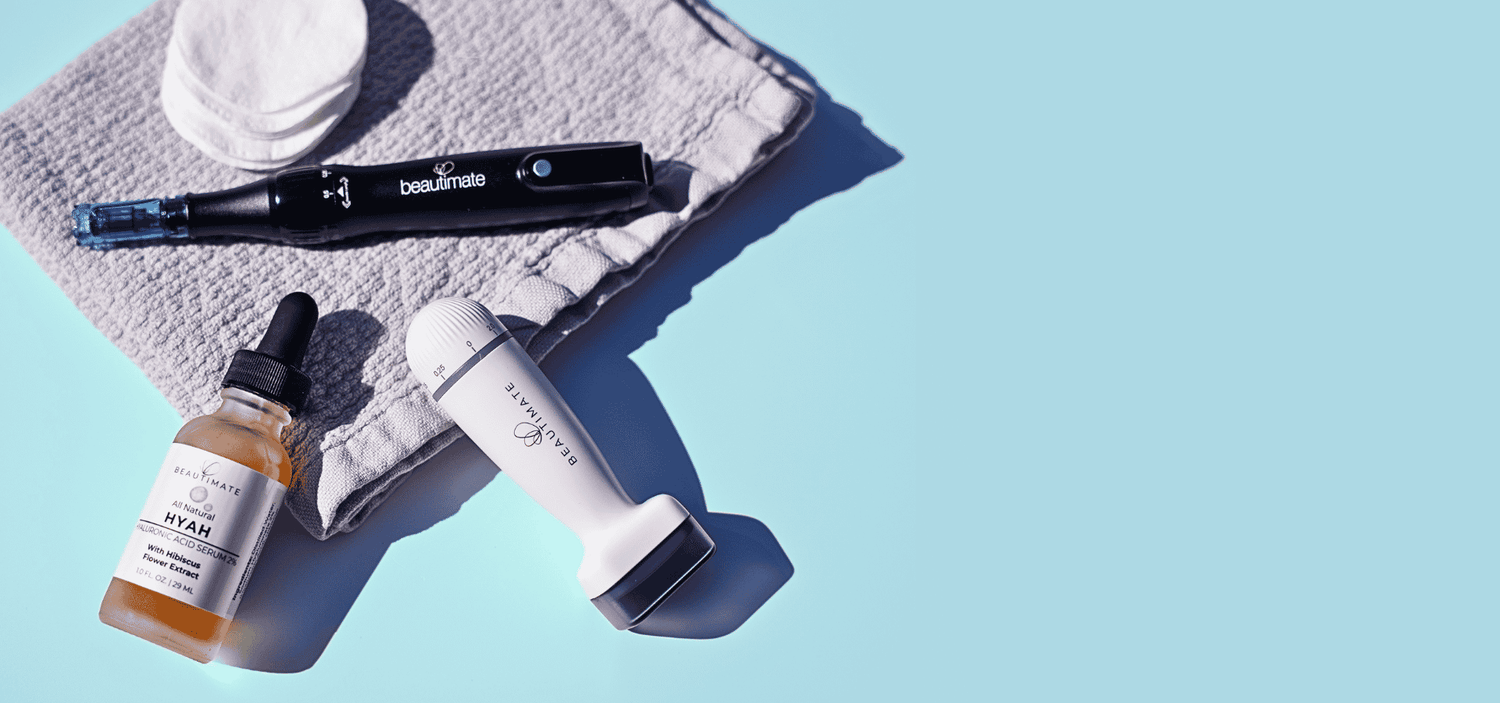 Beautimate microneedling pen and adjustable derma stamp with hyaluronic acid serum