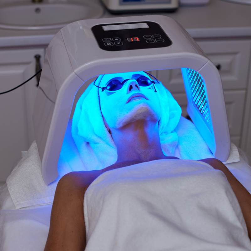 woman using led device blue light
