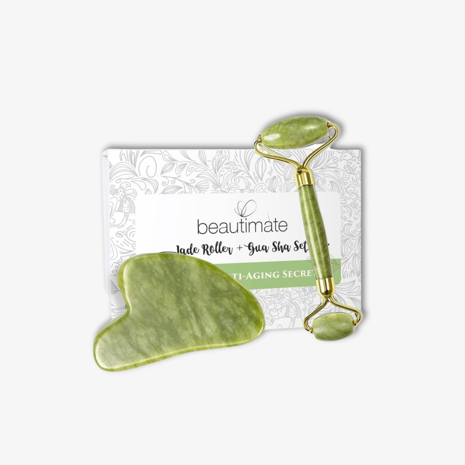 jade roller gua sha and the packaging