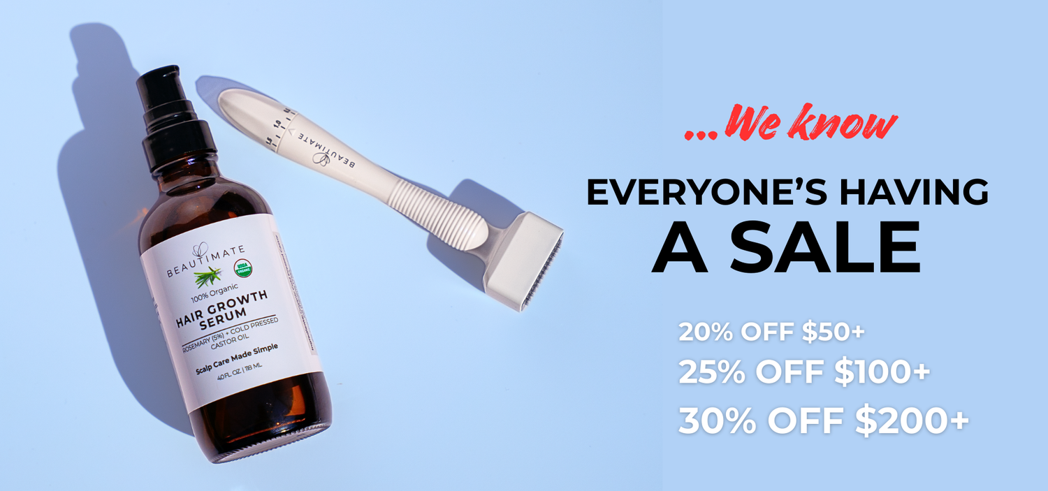 Desktop Black Friday–Cyber Monday banner for Beautimate with modern layout promoting sitewide tiered savings.