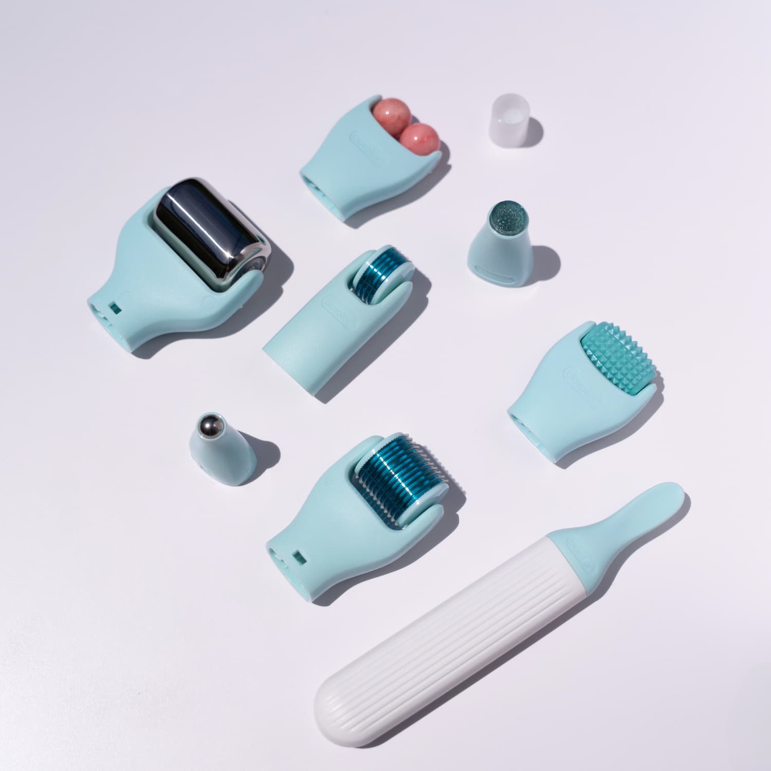 Beautimate 10-in-1 skincare tool set with jade roller, ice roller, derma rollers, and cleansing brush