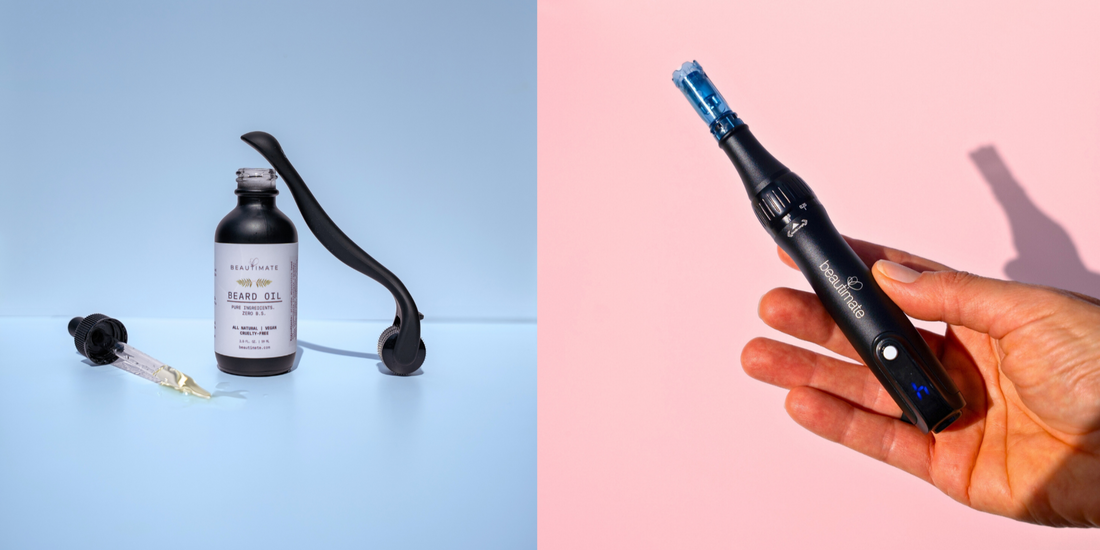beautimate beard oil with derma roller and microneedle pen - skincare tools for your home