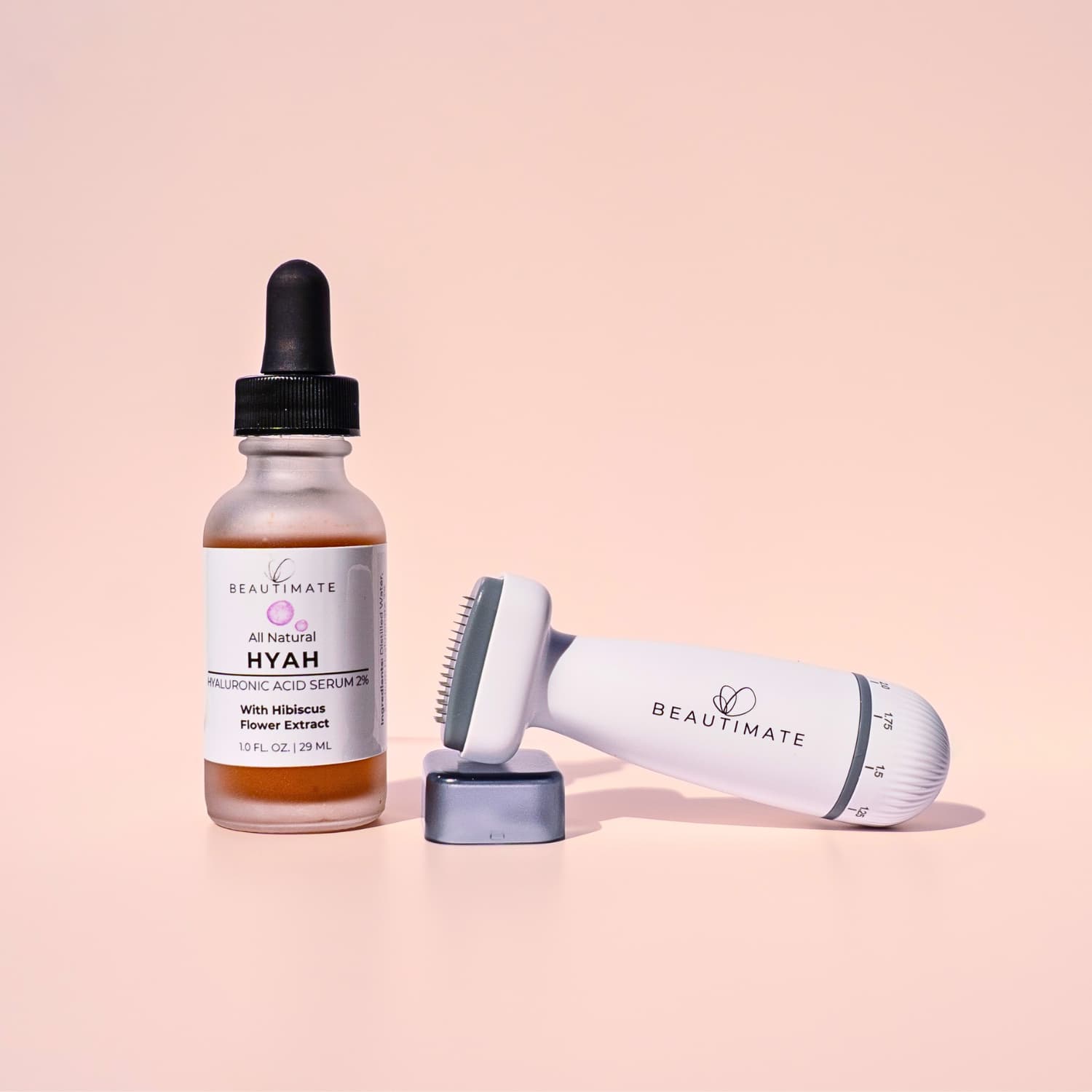 Beautimate derma stamp and Hyah Serum shown together for hydrating post‑microneedling skincare