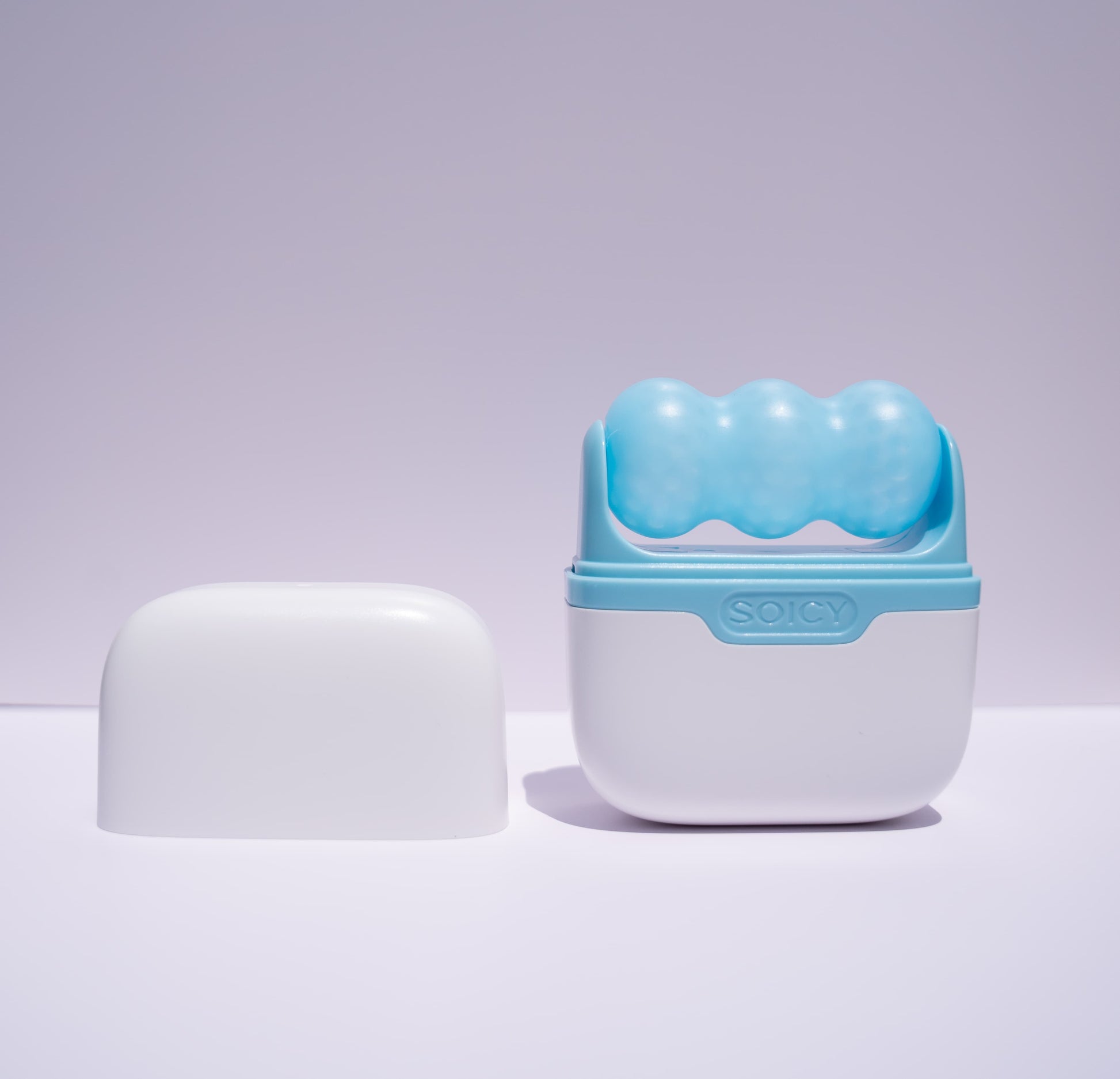 Refreshing morning routine with  Cryotherapy Ice Roller on cheeks
