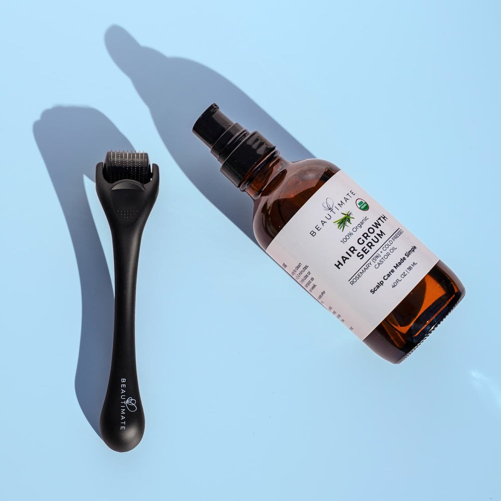 Beautimate derma roller and USDA Organic rosemary oil scalp bundle