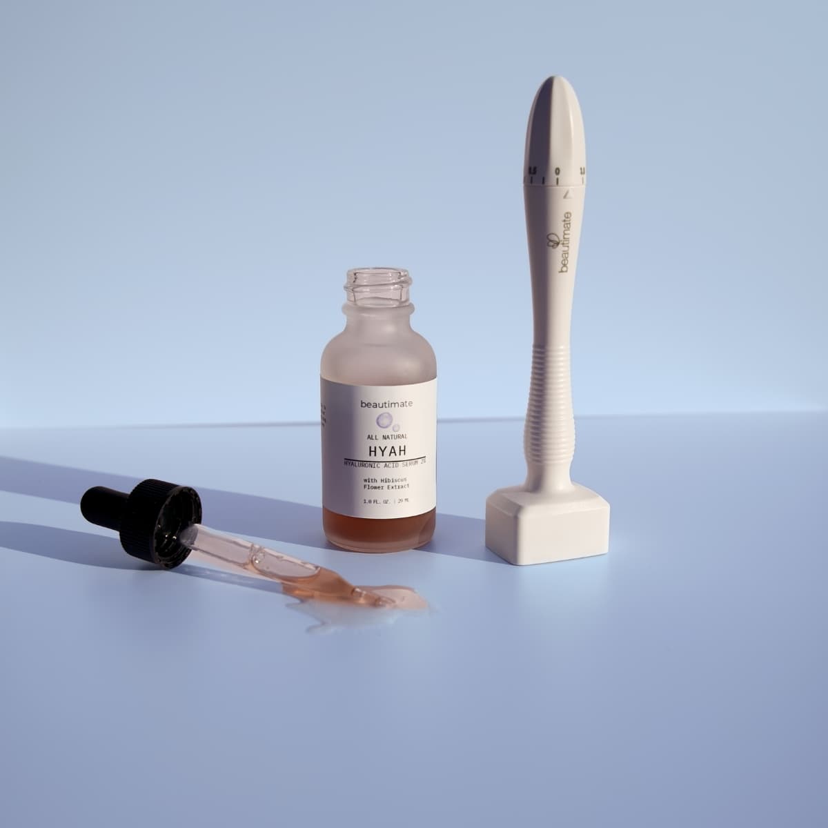 Beautimate Derma Stamp alongside Hyah Serum – microneedling care kit