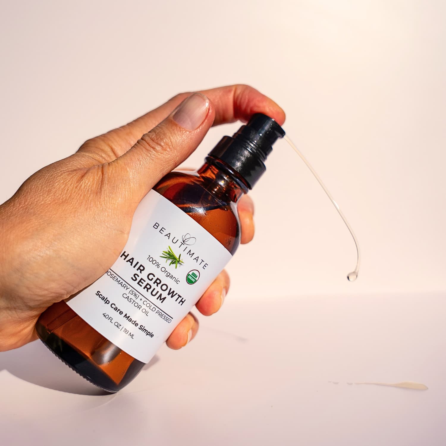 Beautimate USDA Organic Hair Growth Serum with 5% rosemary oil and cold-pressed castor oil