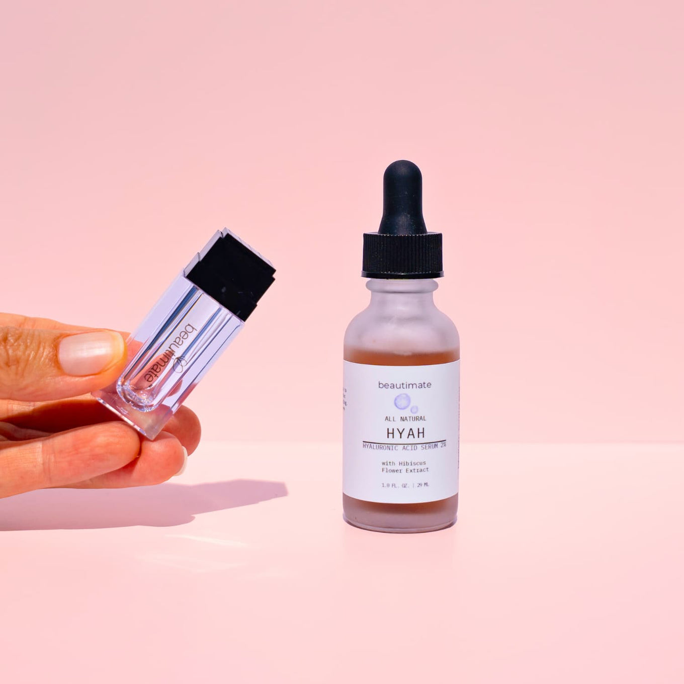 Beautimate Hydra Stamp with hyah serum ready for at-home microneedling treatment
