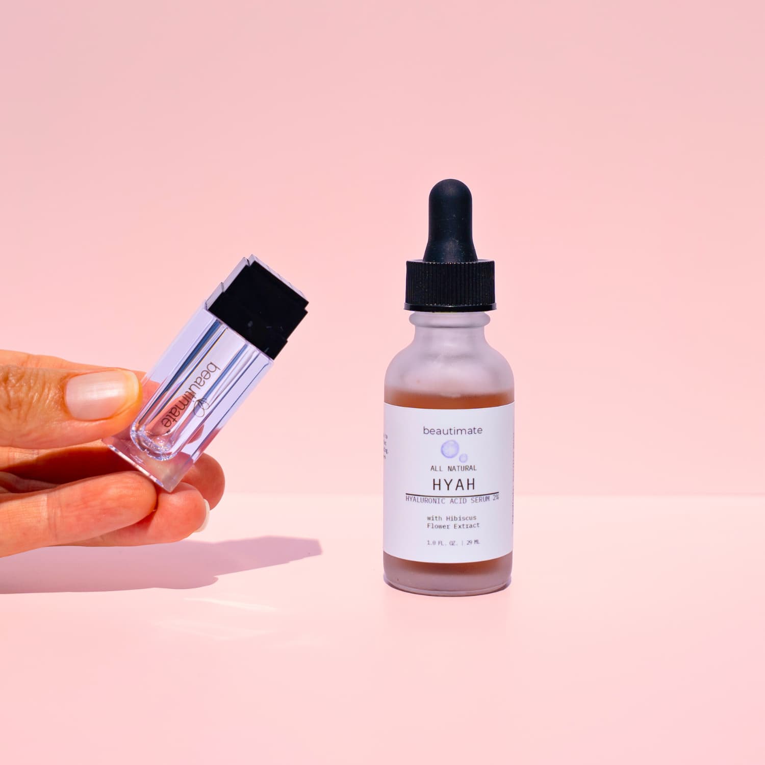 Beautimate Hydra Stamp with hyah serum ready for at-home microneedling treatment

