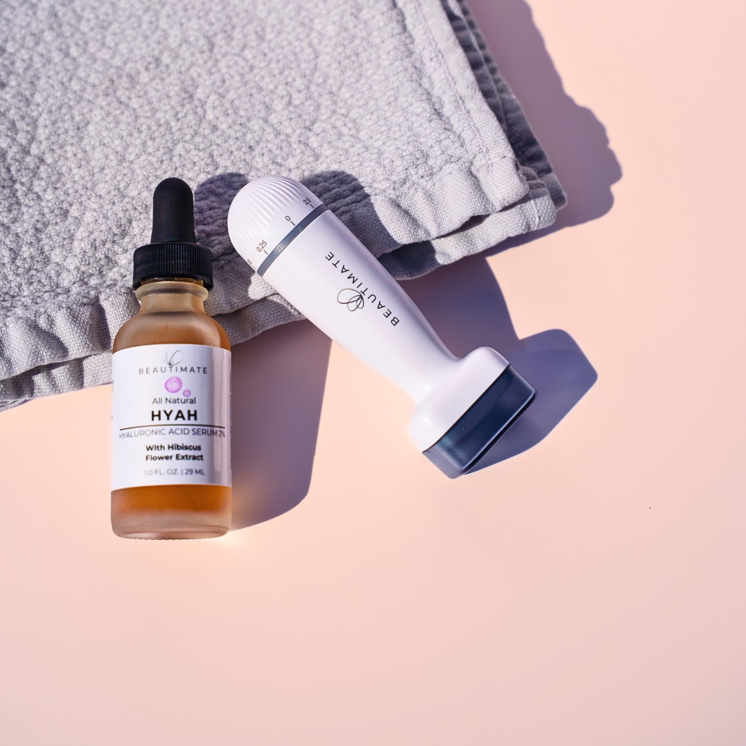 Beautimate derma stamp, Hyah Serum arranged as complete skin care set