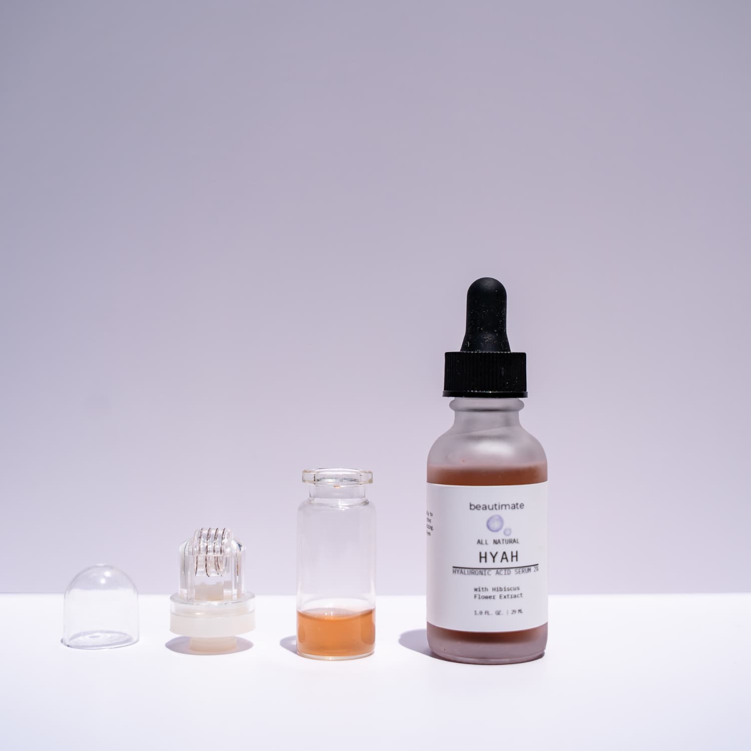 Using the Beautimate Hydra Roller on clean skin for at-home facial treatment