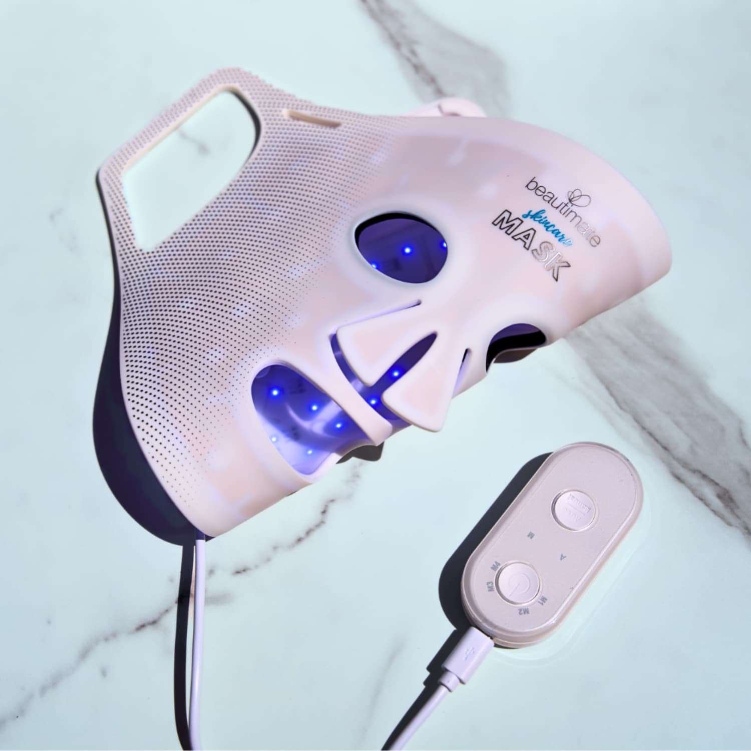 Beautimate LED mask on blue light mode for clearer, blemish-free skin