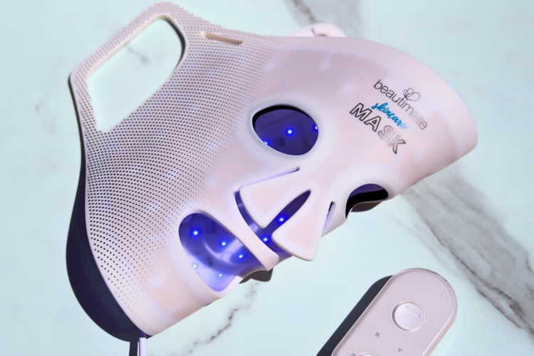 Beautimate LED mask on blue light mode for clearer, blemish-free skin