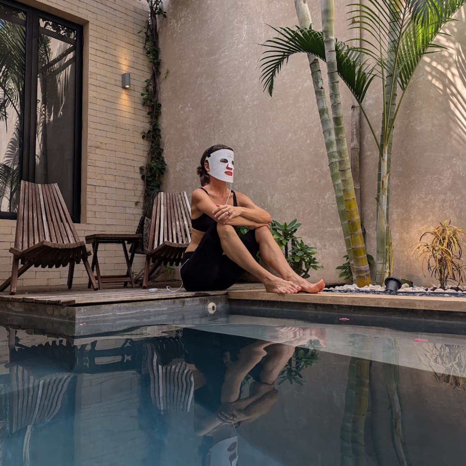 Hands-free LED mask for at-home skincare routine
