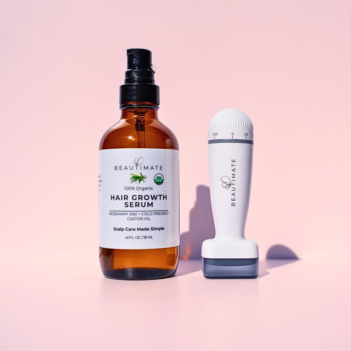 Beautimate 120-Pin Derma Stamp and USDA Organic Rosemary Oil Scalp Serum Bundle
