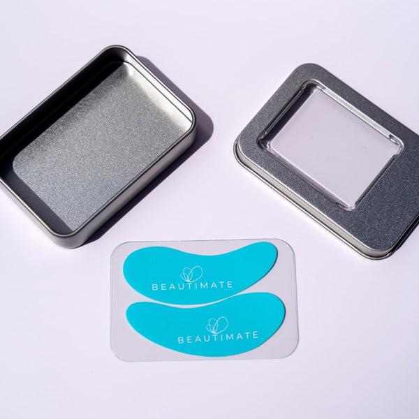 Multi-use silicone eye patches placed on forehead and smile lines for targeted hydration