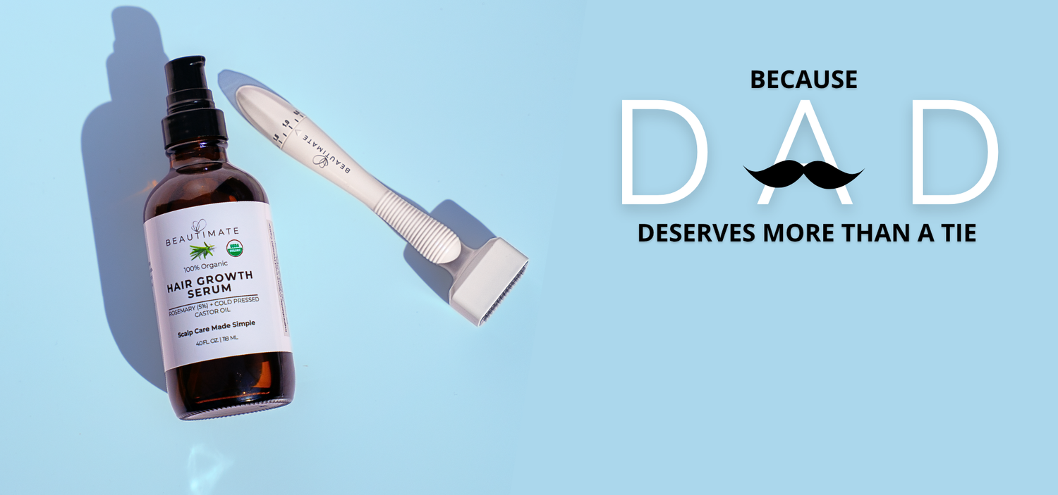 Father’s Day gift bundle featuring Beautimate Hair Growth Serum and adjustable derma stamp for hair and beard care routines
