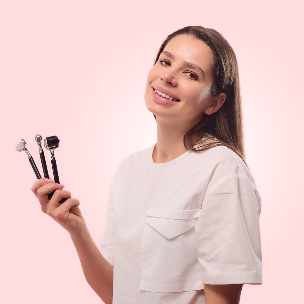 woman holding skincare tools from beautimate skincare set