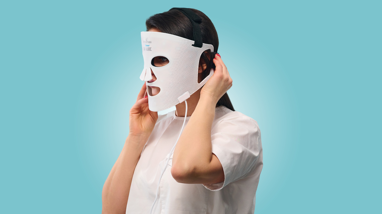 woman wearing led skincare mask